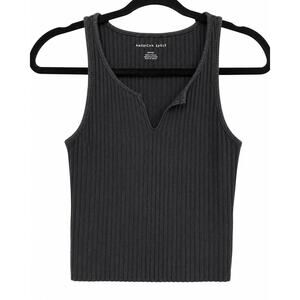 American Eagle Black Ribbed Notch Neck Tank Top Small Crop Y2K Clean Girl 90s